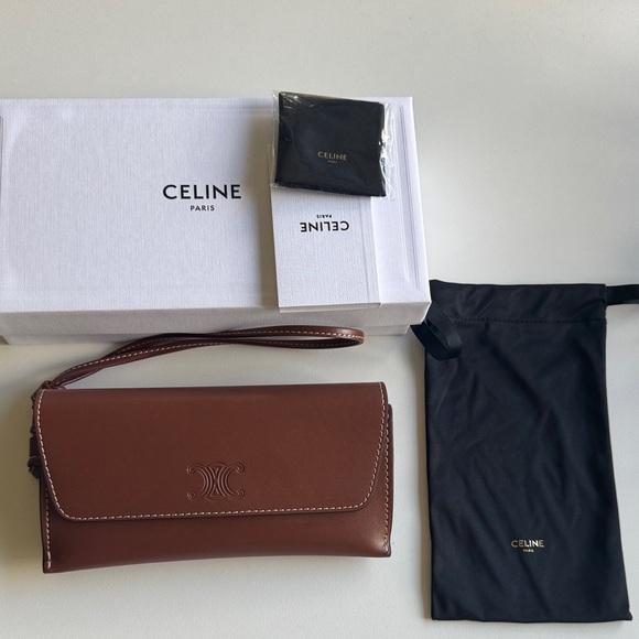 Celine Chocolate Leather Wristlet - Picture 1 of 6